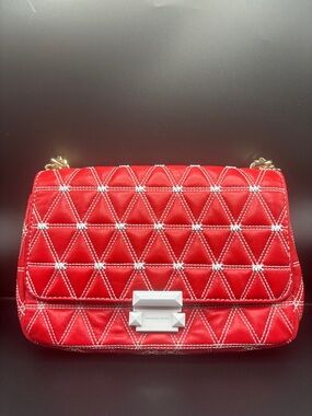 Michael Kors Red Quilted MK Chain Shoulder Bag
